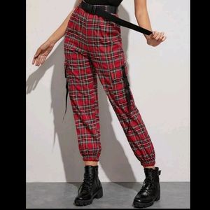 New - Shein Plaid Punk Cargo Joggers Pants US 8/10